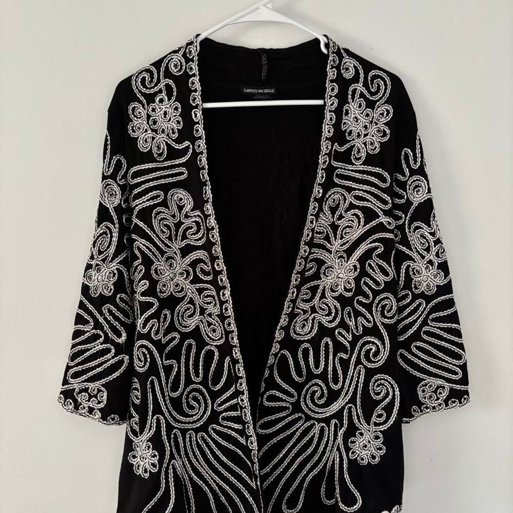 Lauren Michelle Women’s Black White 3/4 Sleeve Kimono Cardigan Size S